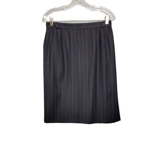Escada Margaretha Ley Skirt Sz 40 Pure Virgin Wool Black Pinstripe Germany Gold